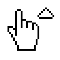 A pixelated cursor with an arrow pointing up